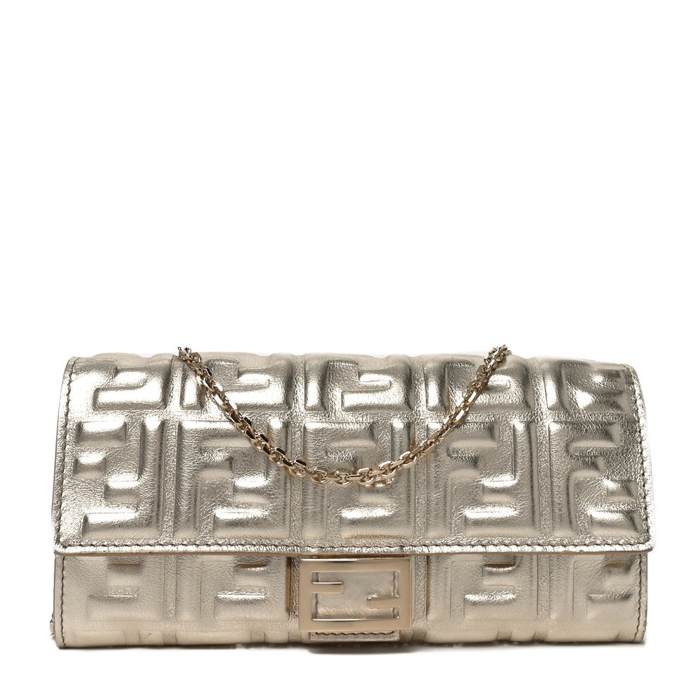 Vitello Catalan Mirror FF 1974 Embossed Continental Wallet on Chain Orochiaro