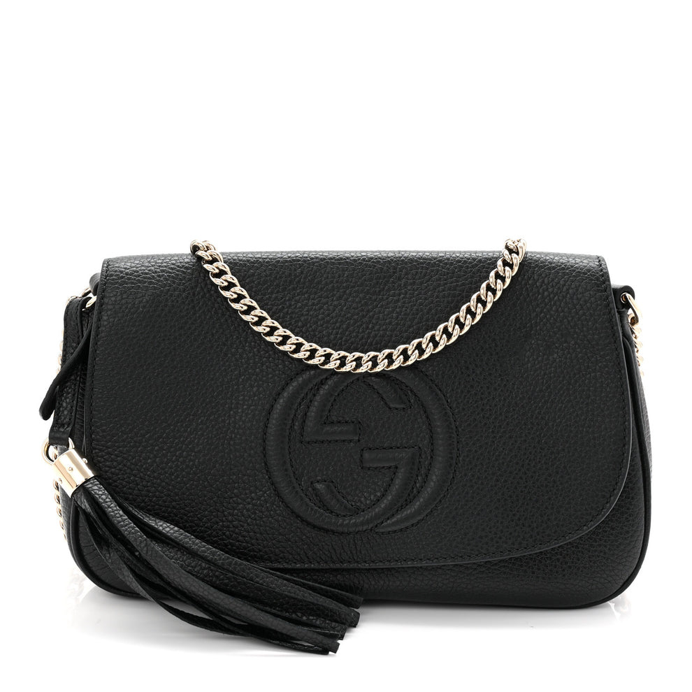 Pebbled Calfskin Medium Soho Flap Crossbody Black
