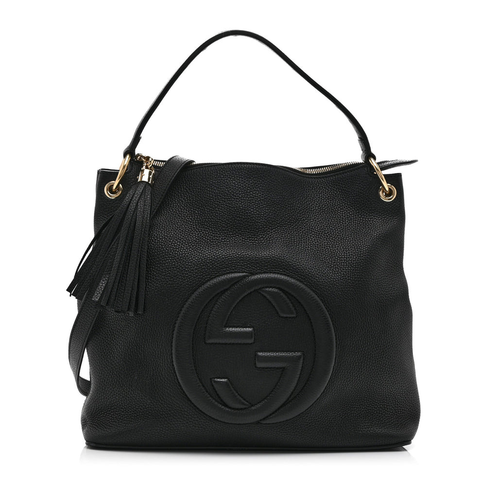 Pebbled Calfskin Large Soho Hobo Black