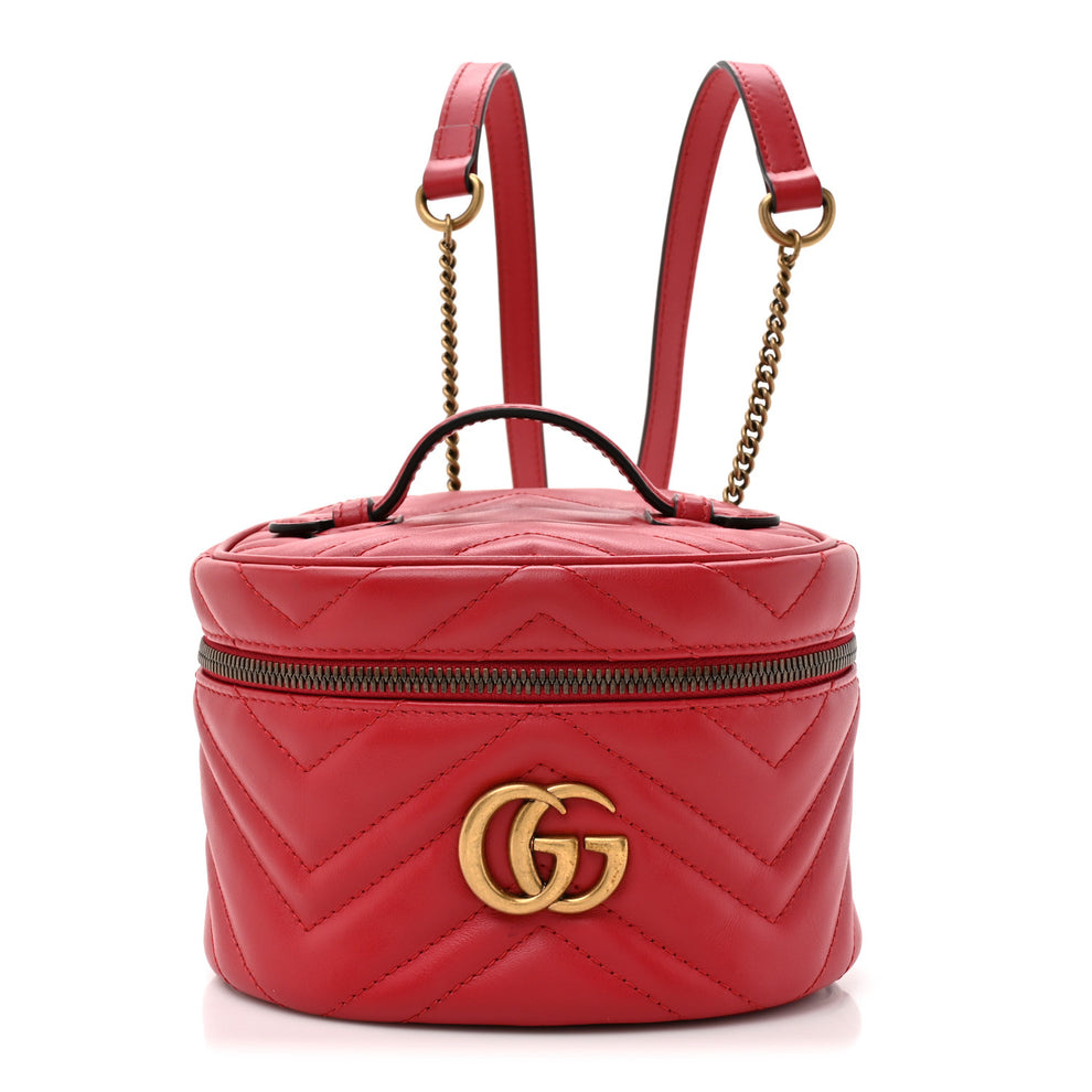 Calfskin Matelasse Mini GG Marmont Round Backpack Hibiscus Red