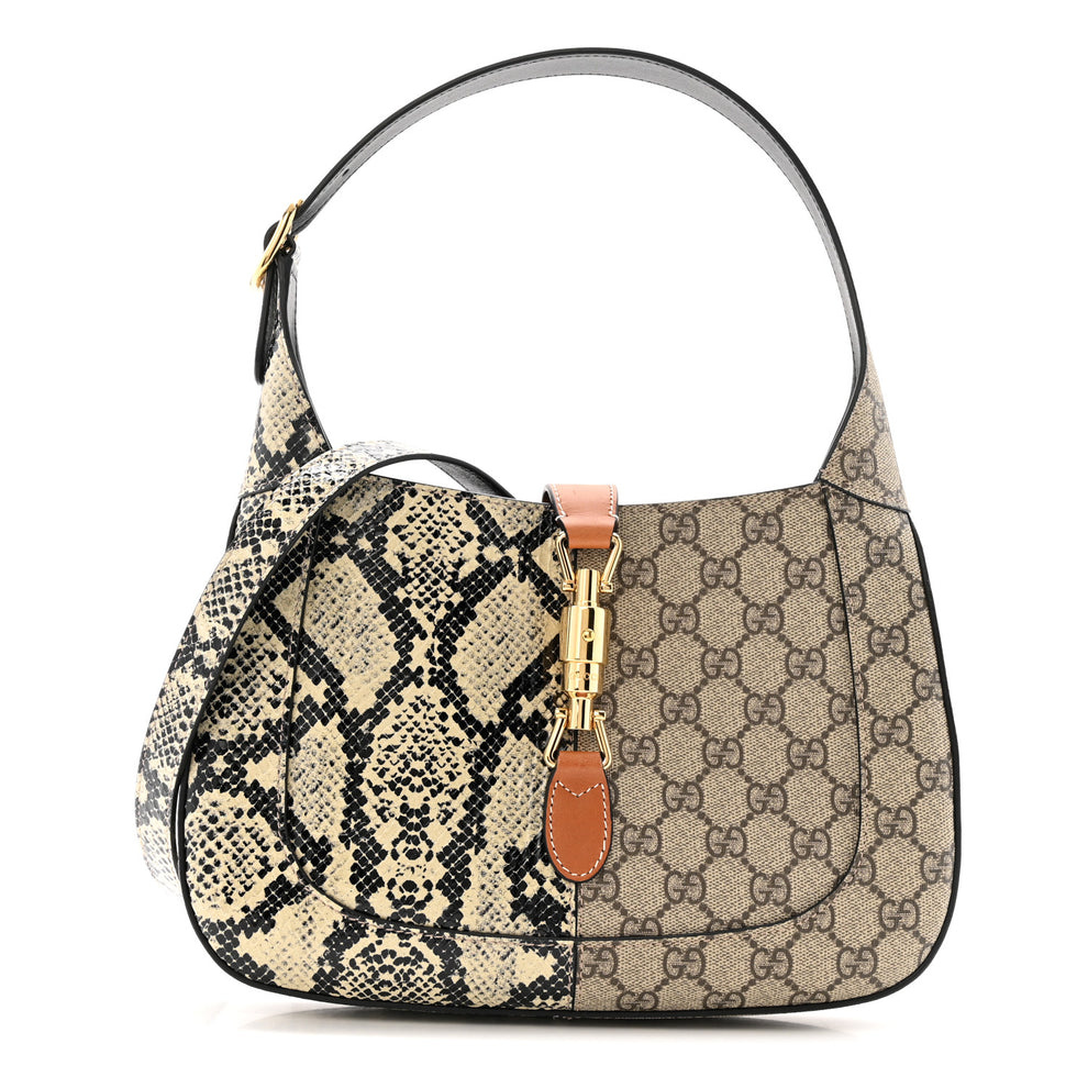 GG Supreme Monogram Snakeskin Small Jackie 1961 Hobo Beige Ebony