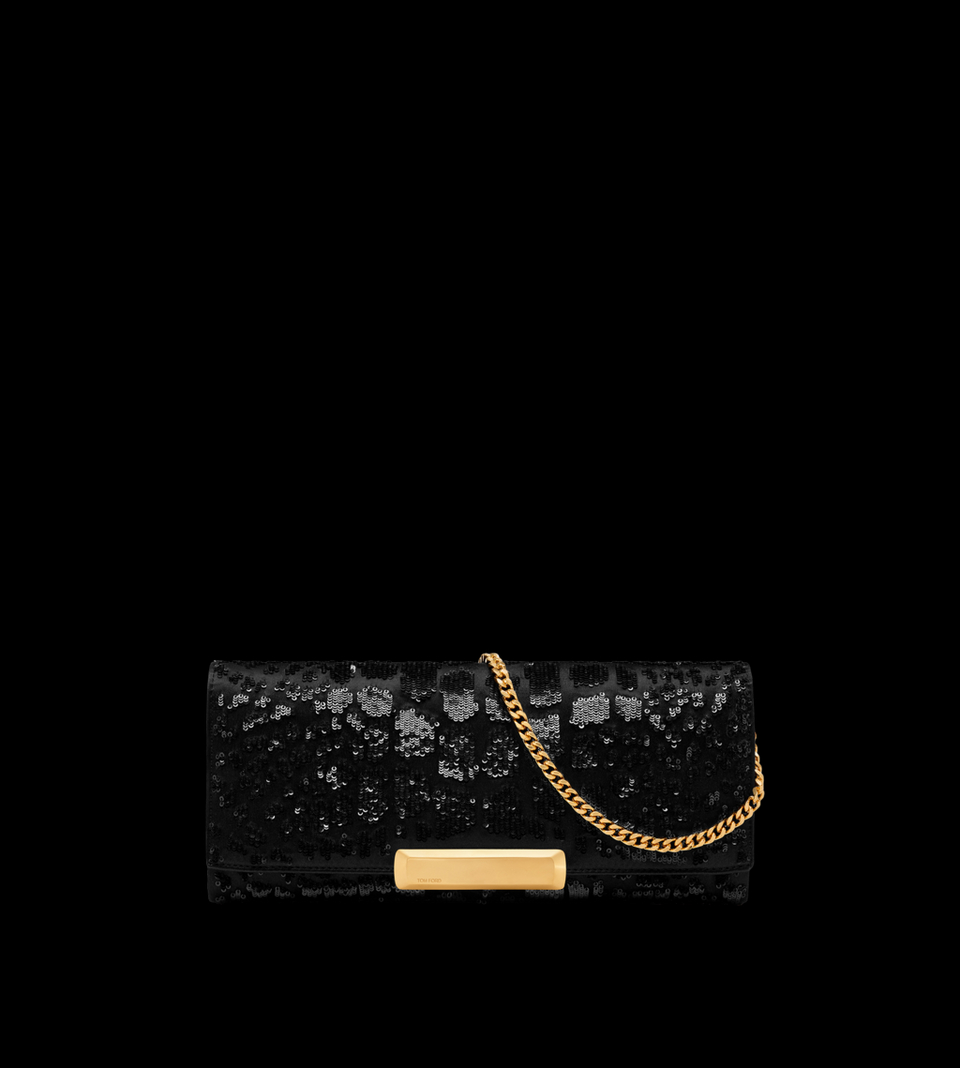 CROC-EFFECT SEQUIN EMBROIDERY BAR CLUTCH