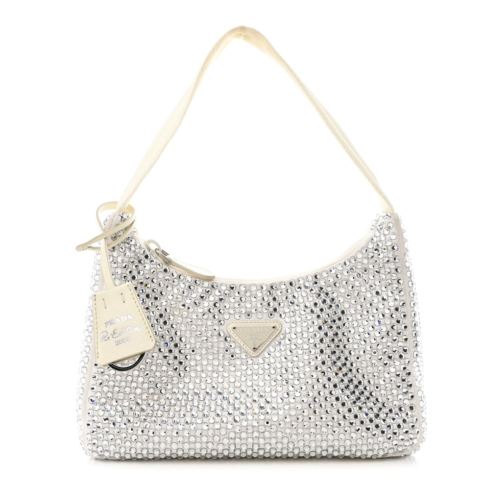 Satin Crystal Mini Re-Edition 2000 Bag White