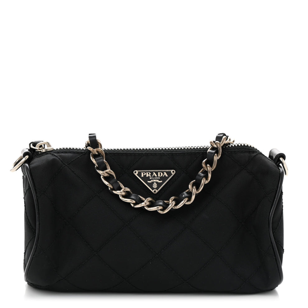 Tessuto Nylon Saffiano Impunturato Quilted Barrel Pochette Black