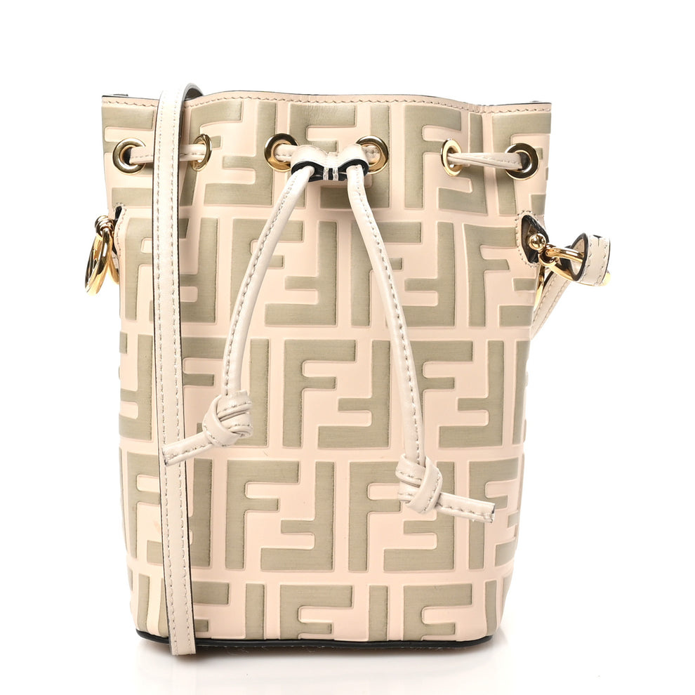 Vitello Liberty F is Fendi Bi-Color FF 1974 Embossed Mini Mon Tresor Bucket Bag Camelia Mandorlo