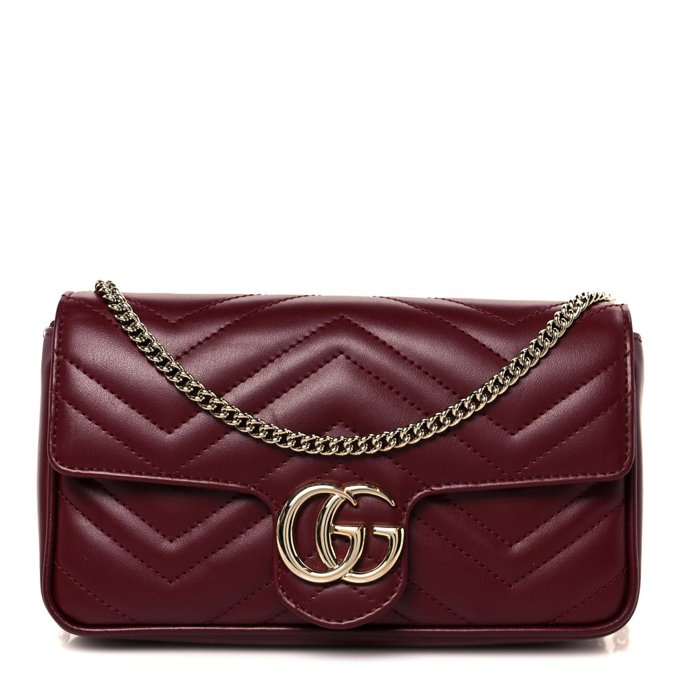 Calfskin Matelasse Mini GG Marmont Shoulder Bag With Card Holder Rosso Ancora