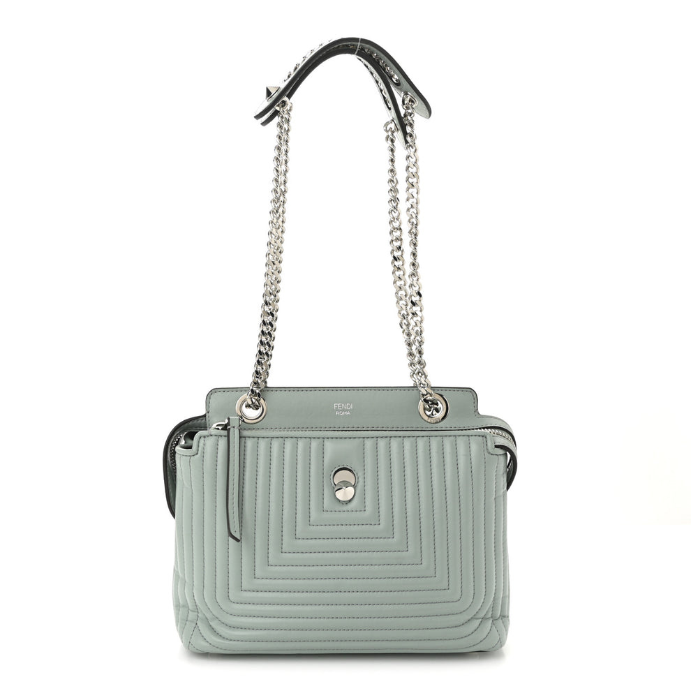 Shiny Nappa Trapuntata Small DotCom Click Top Handle Chain Satchel Light Blue