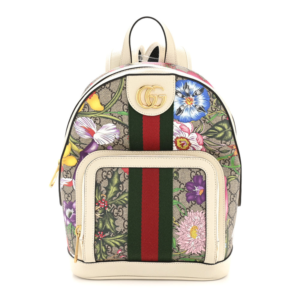 GG Supreme Monogram Flora Web Small Ophidia Day Backpack White