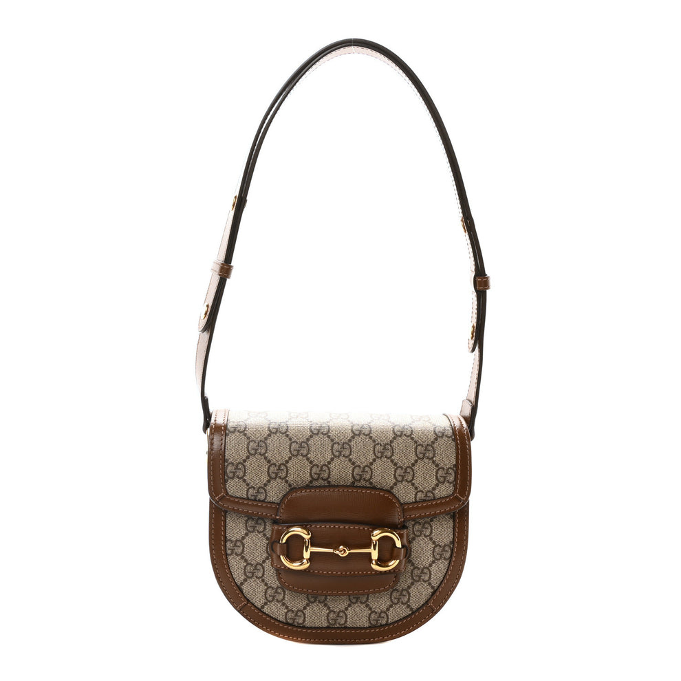 GG Supreme Monogram Mini Horsebit 1955 Rounded Shoulder Bag Beige Brown Sugar