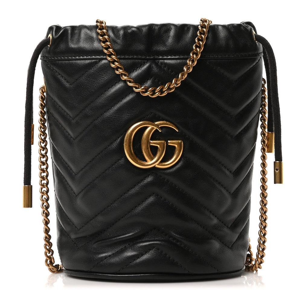 Calfskin Matelasse Mini GG Marmont 2.0 Bucket Bag Black