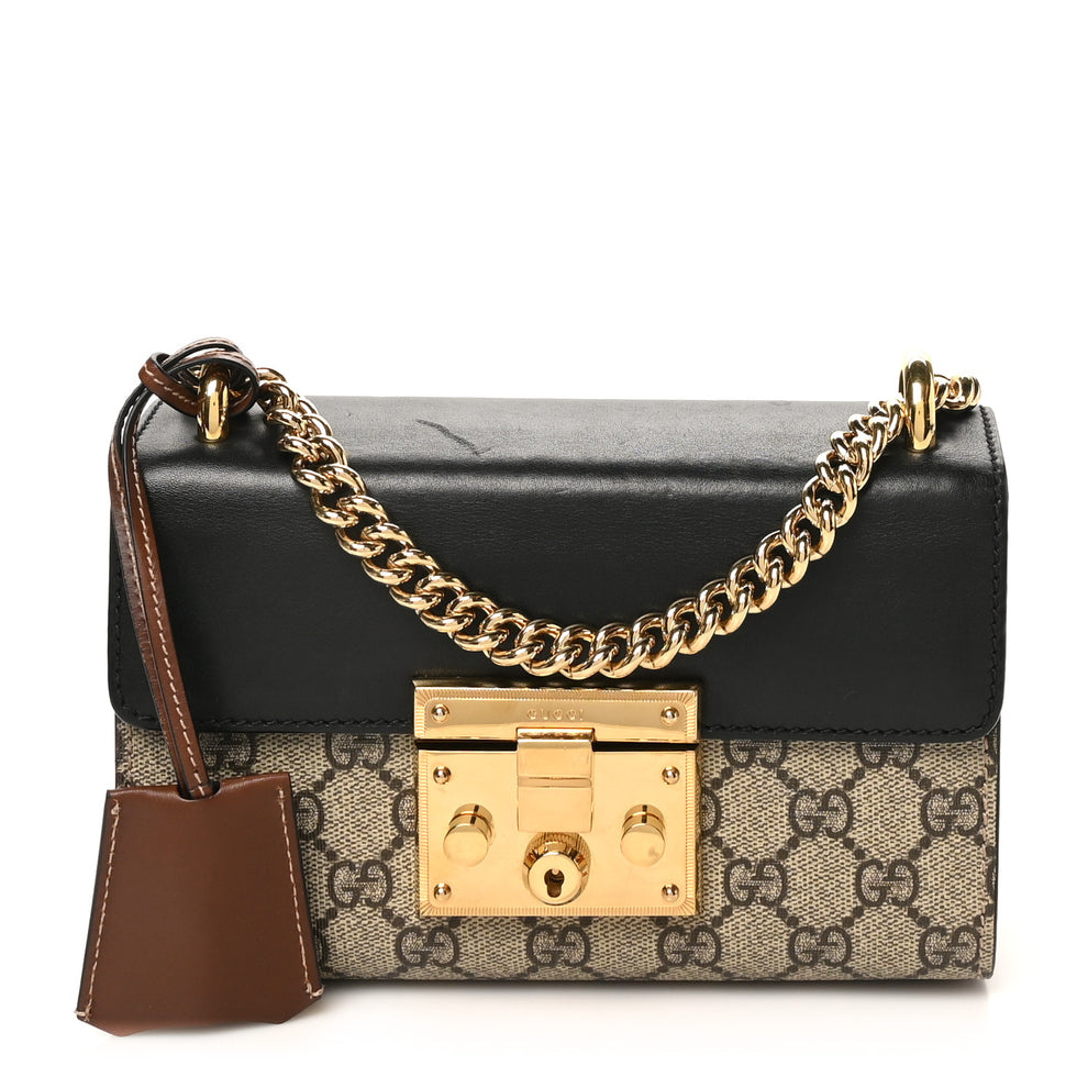 GG Supreme Monogram Calfskin Small Padlock Shoulder Bag Beige Black Cuir