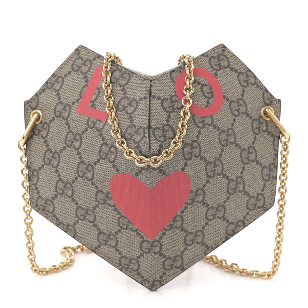GG Supreme Monogram Love Heart Valentines Day Mini Padlock Heart Bag Beige Ebony New Geranium