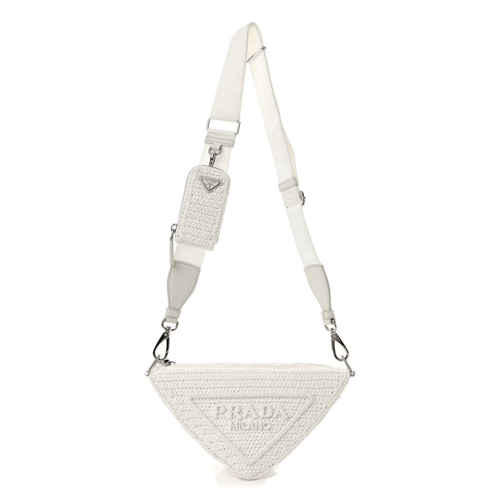 Yarn Raffia Effect Crochet Triangle Shoulder Bag White