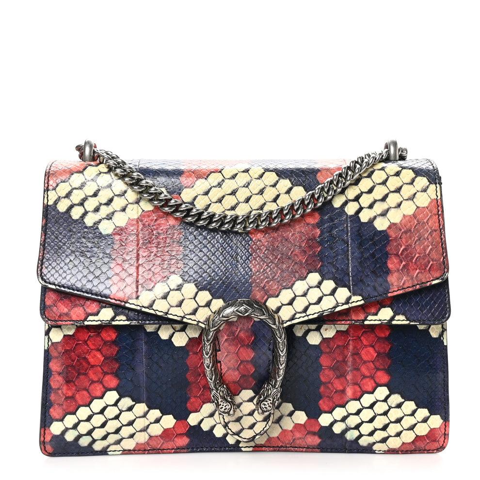 Snakeskin Cubic Medium Dionysus Shoulder Bag Red White Blue