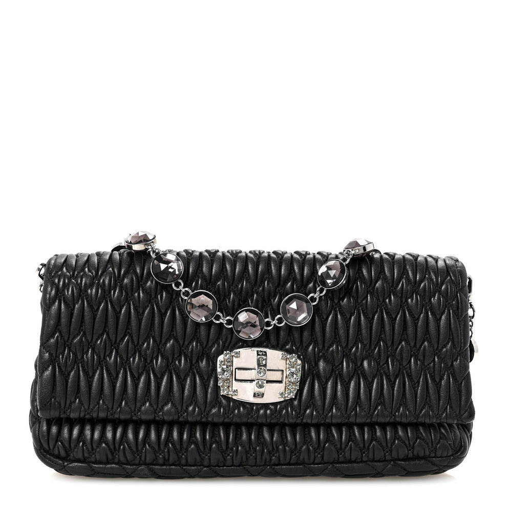 Nappa Matelasse Crystal Flap Clutch Black