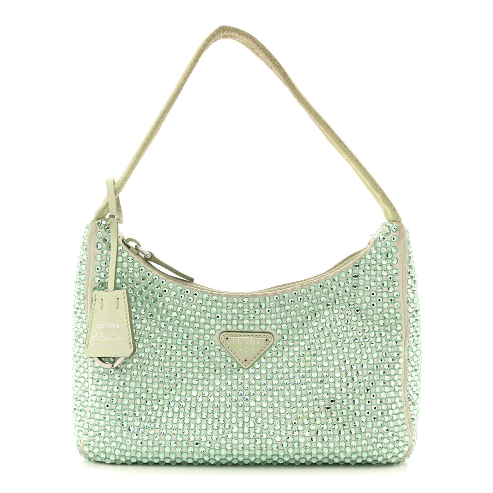 Satin Crystal Mini Re-Edition 2000 Bag Acqua