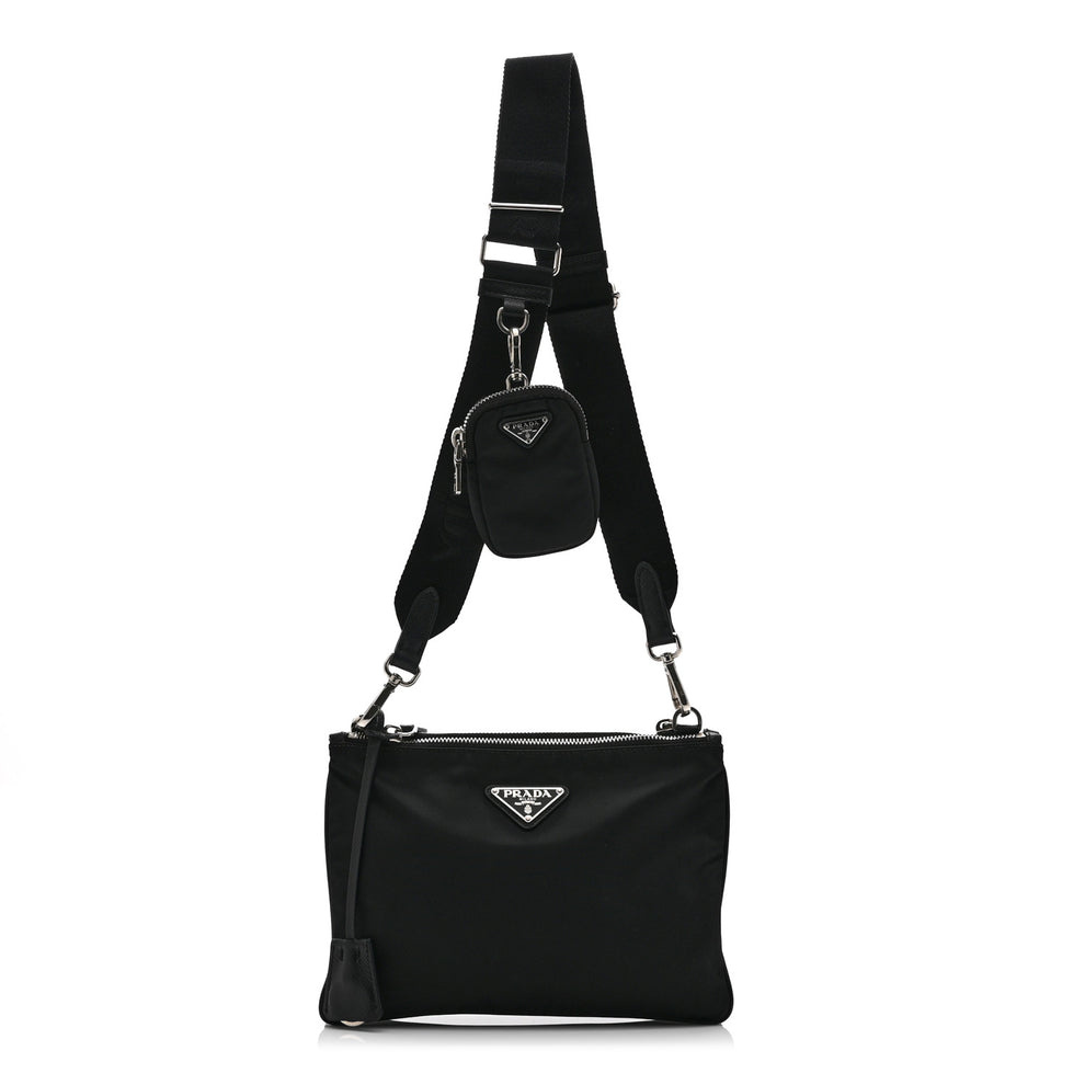 Re-Nylon Saffiano Re-Edition 2000 Double Zip Crossbody Bag Black
