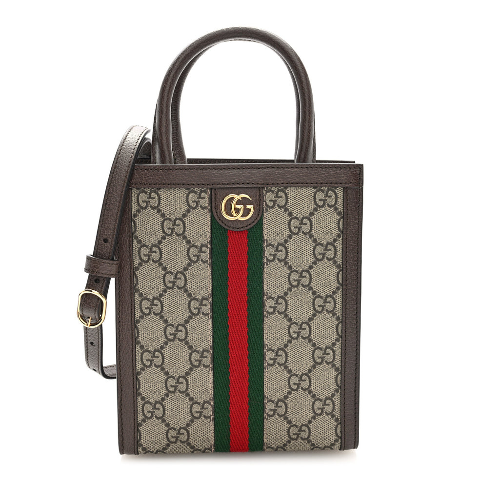 GG Supreme Monogram Textured Dollar Calfskin Web Super Mini Ophidia Mini Tote Bag Beige Ebony New Acero
