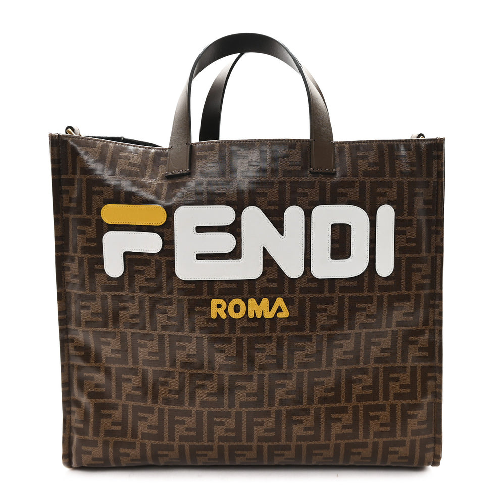 X FILA Glazed Fabric FF 1974 Mania Shopping Tote Bag Mogano Panna White