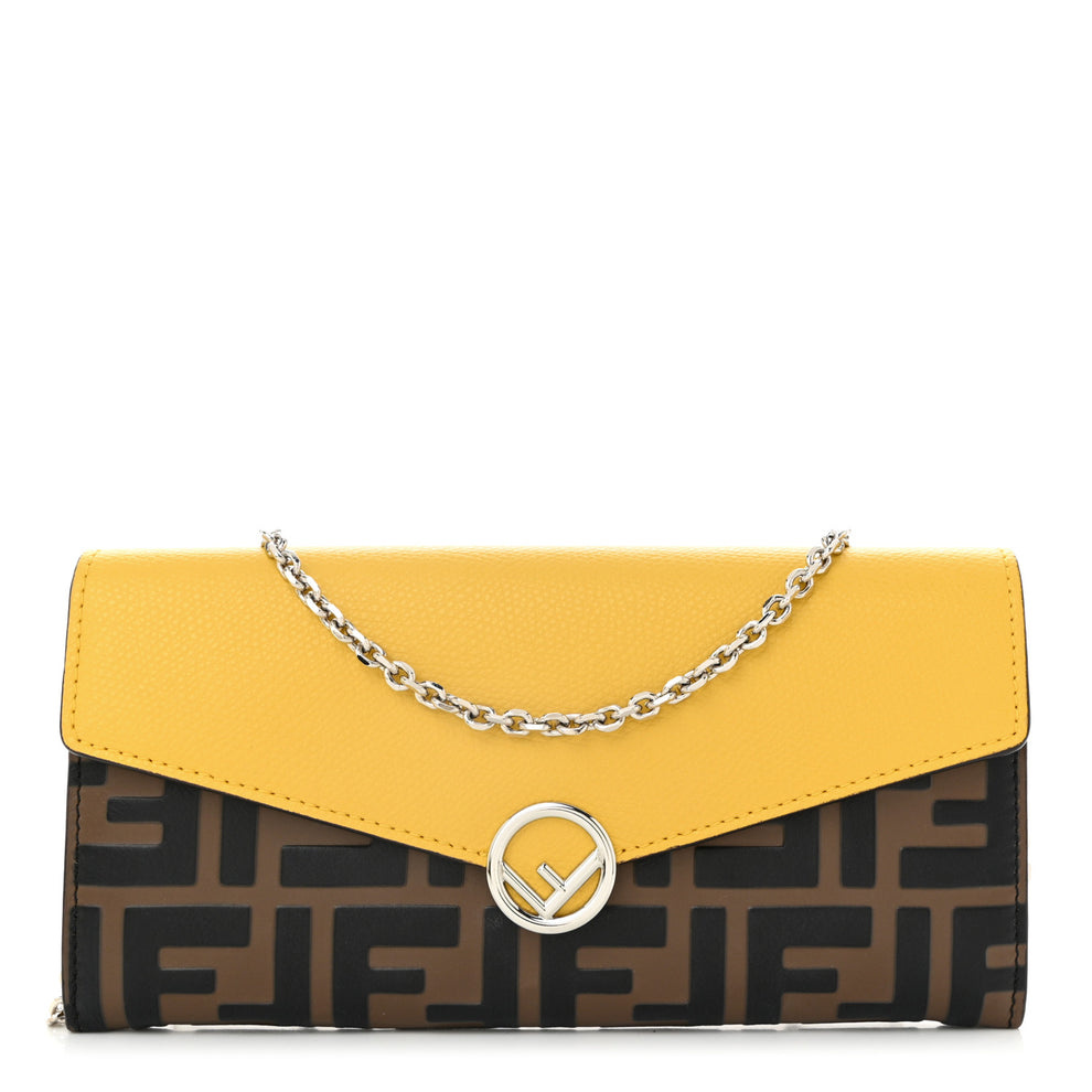 Vitello Cruise F is Fendi Bi-Color FF 1974 Embossed Continental Envelope Wallet On Chain Maya Yellow