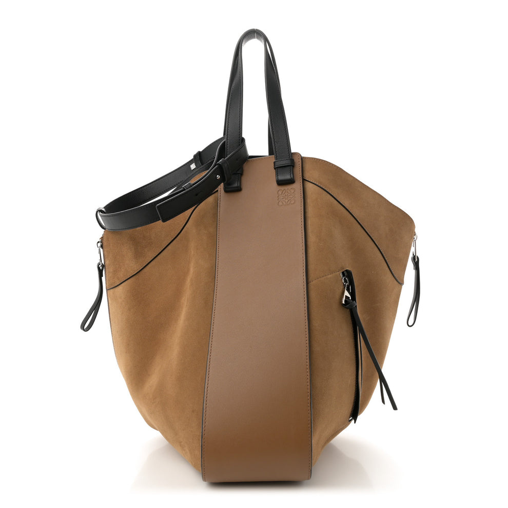 Calfskin Suede Hammock Shoulder Bag Oak Dark Gold Black