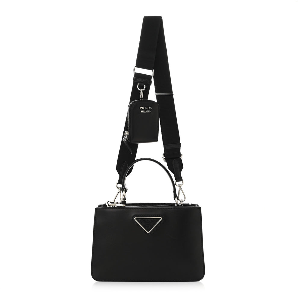 City Calf Double Zip Shoulder Bag Black