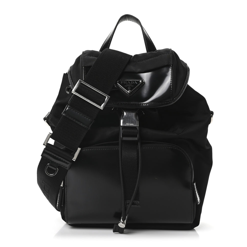 Nylon Brushed Calfskin Mini Sling Backpack Black