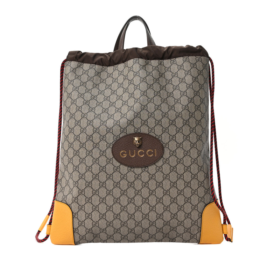 GG Supreme Monogram Neo Vintage Drawstring Backpack Beige New Acero Crop