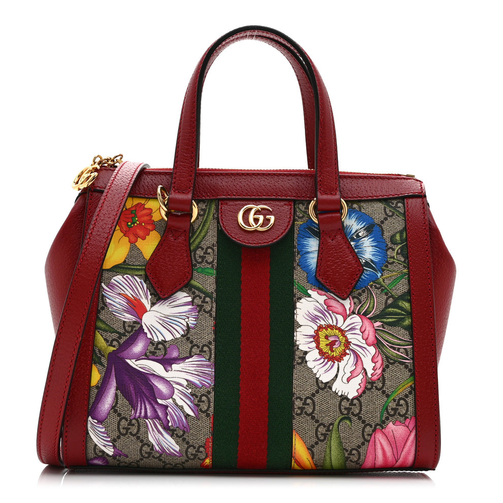 GG Supreme Monogram Flora Web Small Ophidia Tote Bag Red