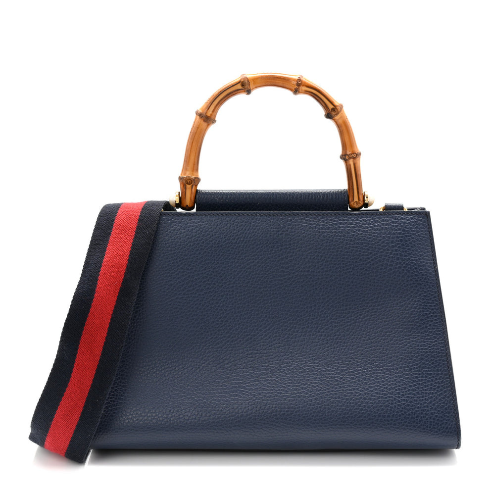 Nappa Bamboo Web Small Nymphaea Top Handle Bag Navy