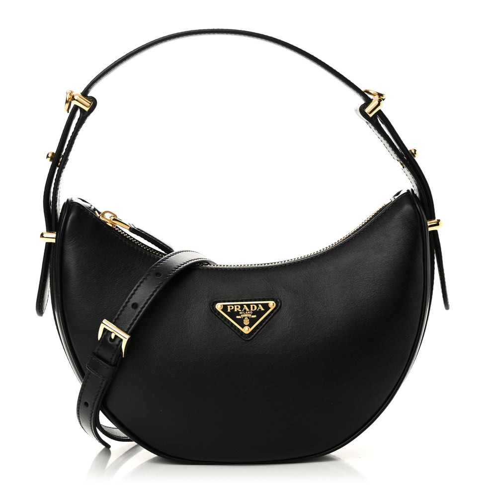 Soft Calfskin Arque Shoulder Bag Black