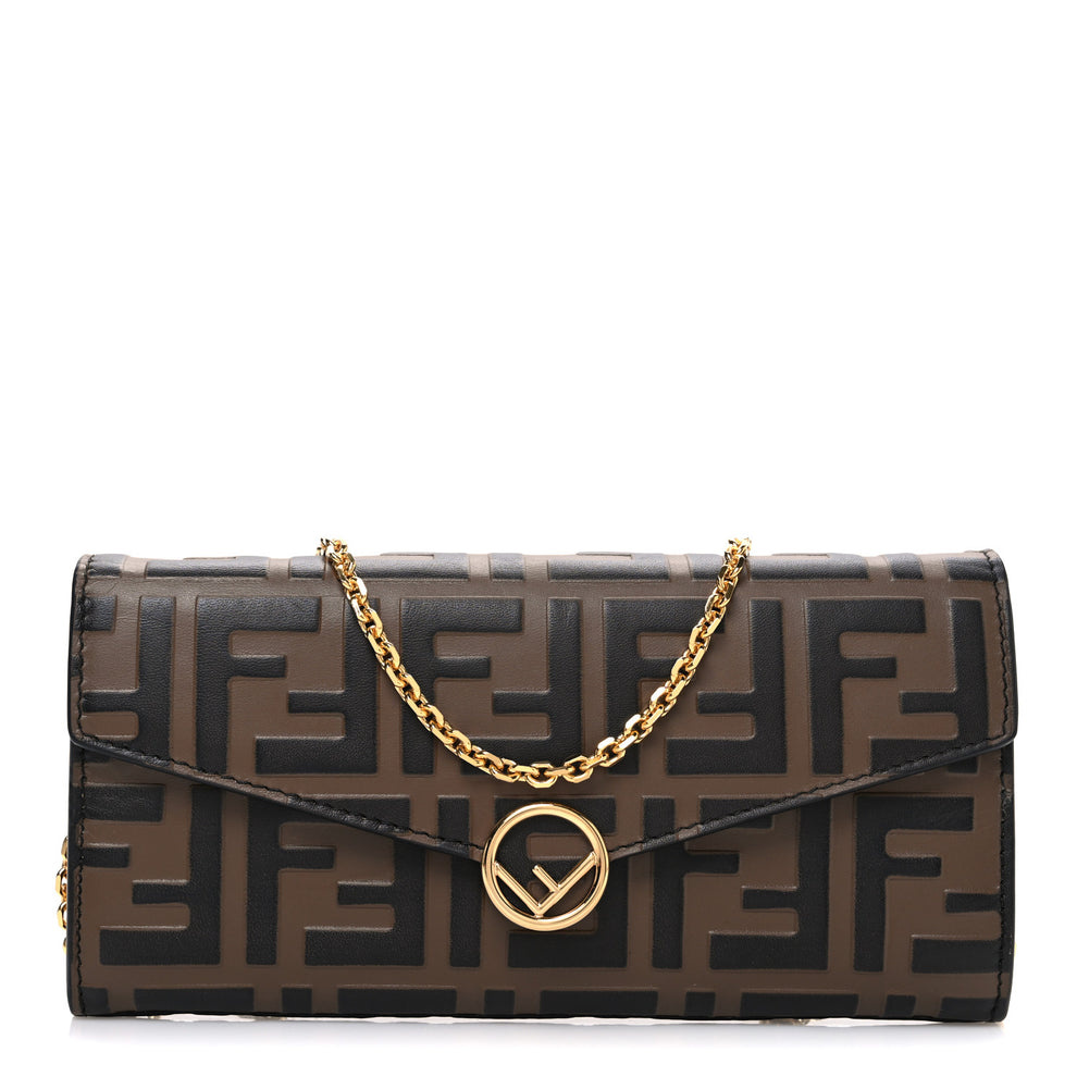 Vitello Soft F is Fendi Bi-Color FF 1974 Embossed Continental Envelope Wallet On Chain Maya Black