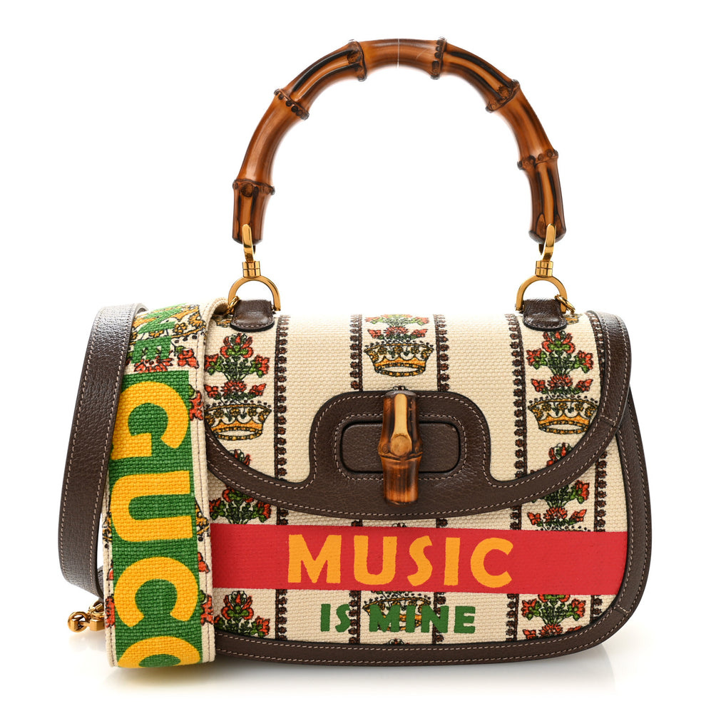 Canvas Calfskin 100 Centennial Music Medium Bamboo 1947 Top Handle Bag Multicolor