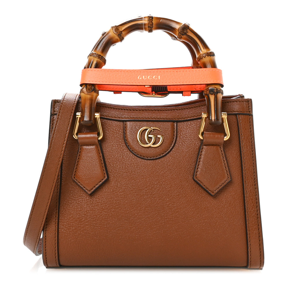 Wonka Grain Calfskin Mini Diana Tote Bag Cuir Orange Fluo