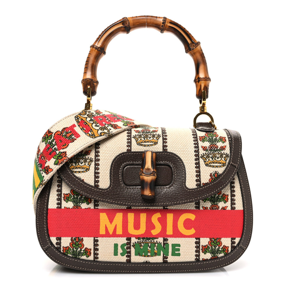 Canvas Calfskin 100 Centennial Music Medium Bamboo 1947 Top Handle Bag Multicolor