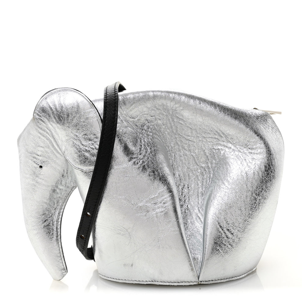 Metallic Calfskin Mini Elephant Crossbody Bag Silver