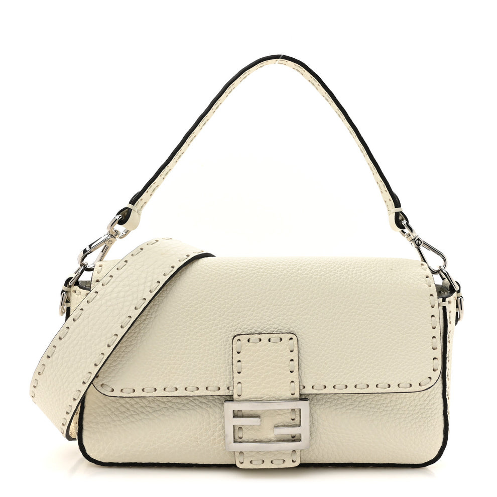 Cuoio Roma Sellerissima Nappa Sintetica Tape Stitch Baguette Bianco Ice