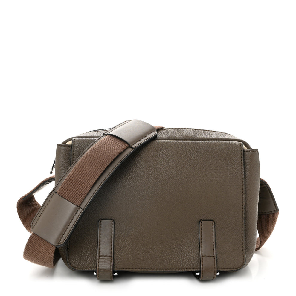 Soft Grained Calfskin Military Messenger Bag Brown