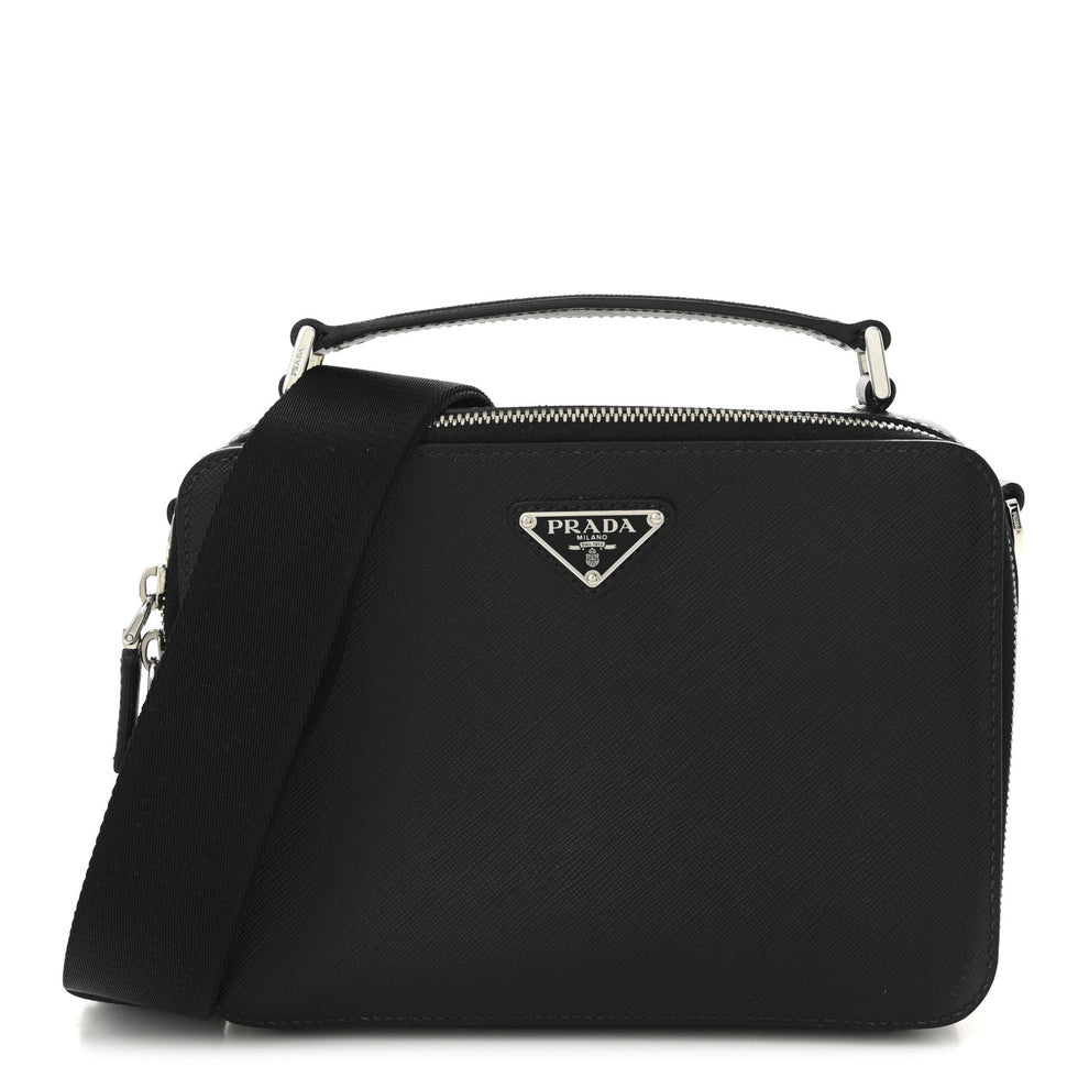 Saffiano Travel Medium Brique Crossbody Bag Black