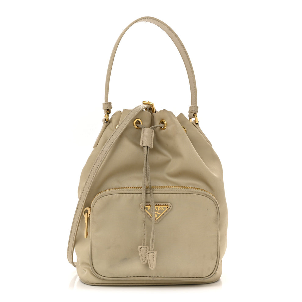 Re-Nylon Saffiano Duet Bucket Crossbody Bag Deserto