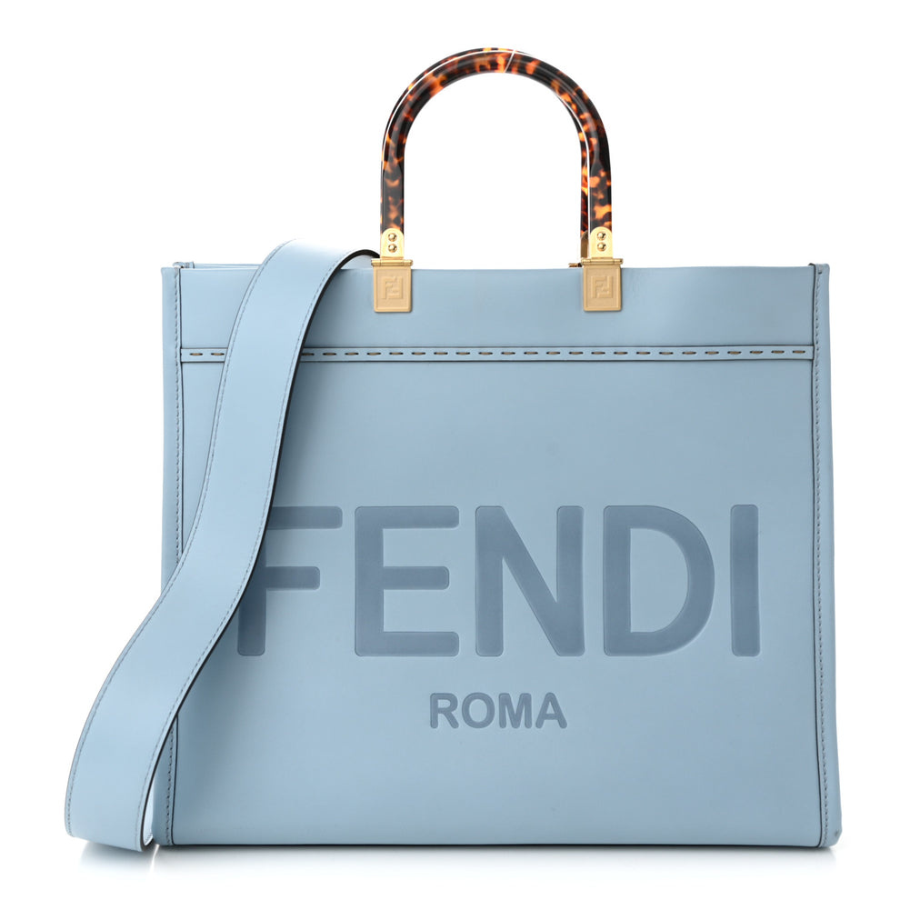 Vitello King Plexiglass Logo Embossed Medium Fendi Sunshine Shopper Tote Azzurro Baby